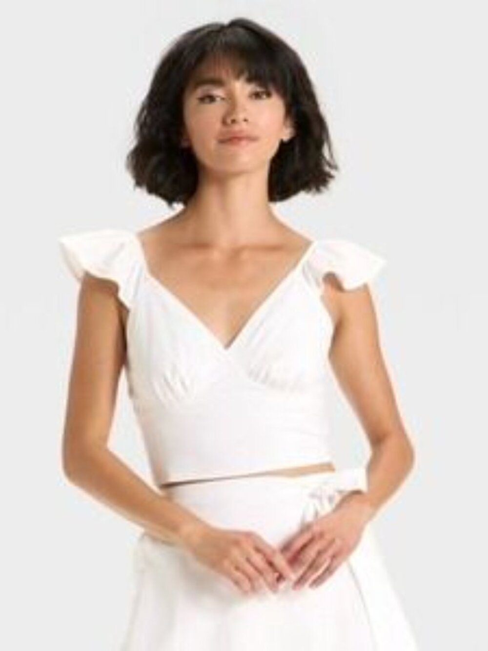 White Cropped Ruffle Sleeve Top Cotton Rayon Smocked Back Boho Size XL NWOT